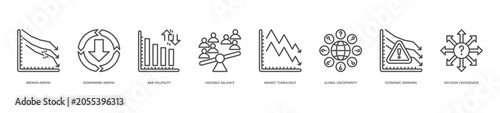 Valokuva market disruption icon set collection in line style