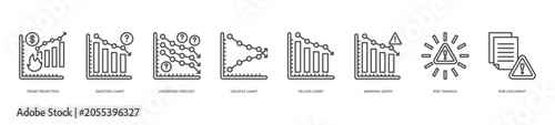 Schilderij op canvas risk analysis icon set collection in line style
