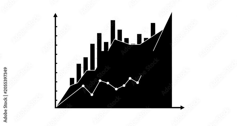 Naklejka premium Financial analytics graph silhouette on transparent background
