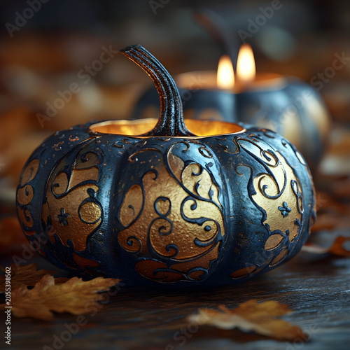 Decorative pumpkin with candle light.