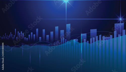 Stock market investment trading growth chart. vector financial market trend chart with bar graph on technology lighting blue background.