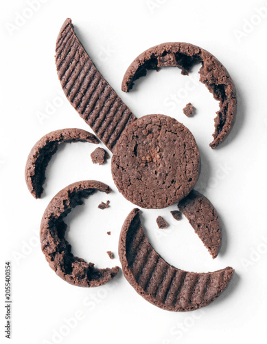 Broken Chocolate Cookie on White Background