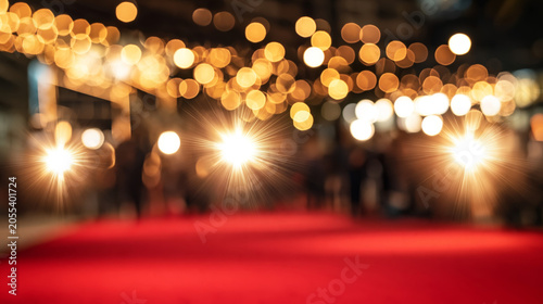 A glamorous red carpet event background with flashing camera lights and golden bokeh. Perfect for award ceremonies and VIP party visuals.