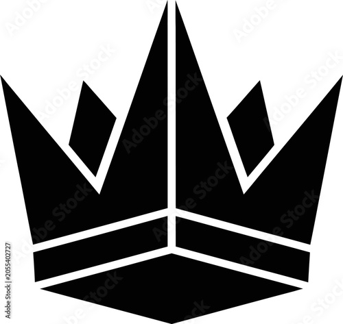 Canvas-taulu Black crown icon with white outline on transparent background for royalty symbol
