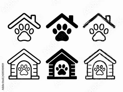 Pet-friendly house logos with paw prints design variations