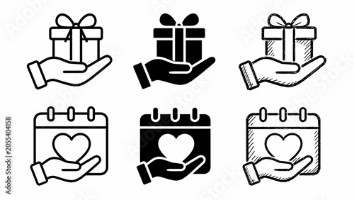 Gift and calendar icons illustrating love and giving
