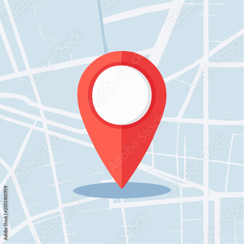 Red map pin on a stylized city map