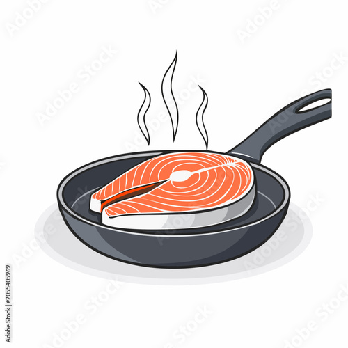 Salmon Steak Cooking in a Frying Pan