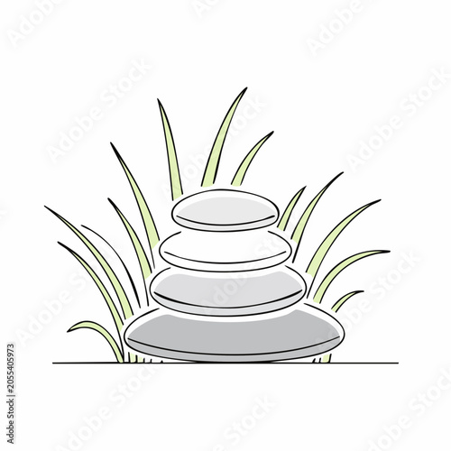 Stack of Zen Stones with Grass