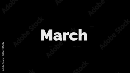 dynamic scroll month january to march text Rolling Animation, motion graphic on transparent background, alpha channel