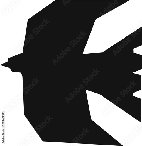 Flying bird with spread wings, element for cutting. Symbol of freedom isolated on white background. Engraving style.
