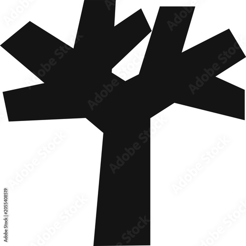Tree without leaves, element for cutting. Branch isolated on white background. Engraving style.