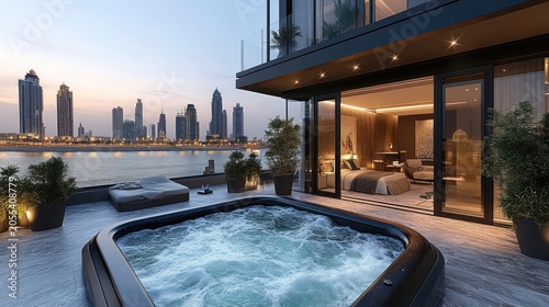 Luxurious rooftop hot tub with city views