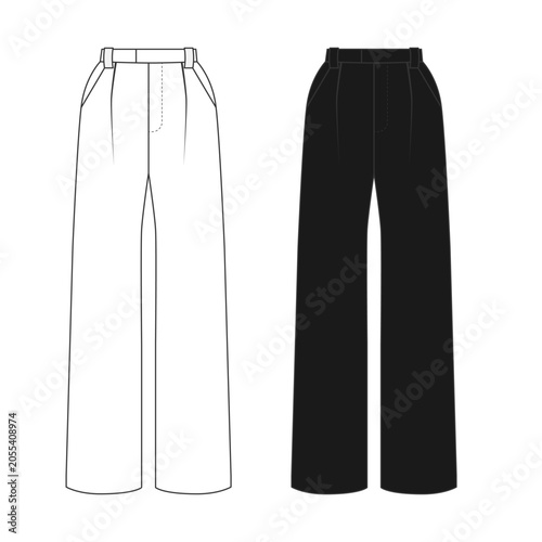 Принти на полотні A sketch of wide-leg pants in white and black