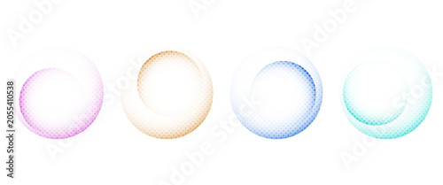Abstract circular halftone banners set isolated on white background.