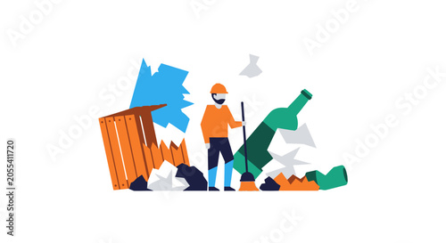 Canvastavla Sanitation Worker Cleaning Up Environmental Pollution and Waste