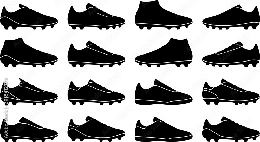 Obraz premium Soccer Boot Silhouette Icons – Football Cleat & Shoe Vector Bundle