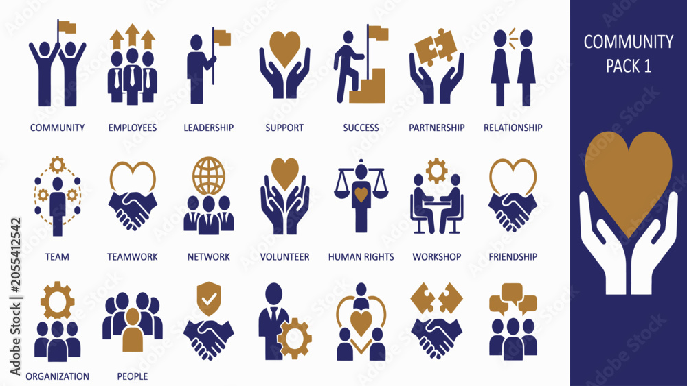 Fototapeta premium Collection of community and business icons flat vector design for social and corporate strategy