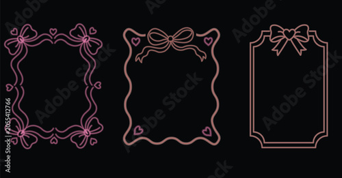 Untitled-1 [Elegant neon pink frames set with bows and hearts on a dark black background