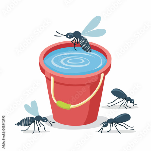Mosquitoes near a bucket of water