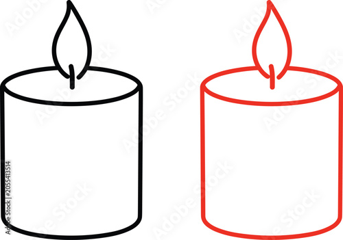 Two line candle one black and one red outline flame