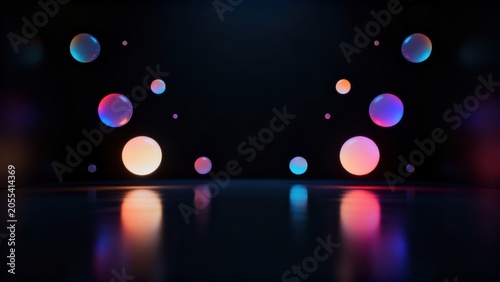Colorful glowing spheres in dark space