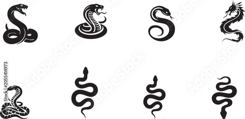 Obraz na płótnie Snake icons, black vector illustrations, serpent symbols, reptile graphics, 7 de