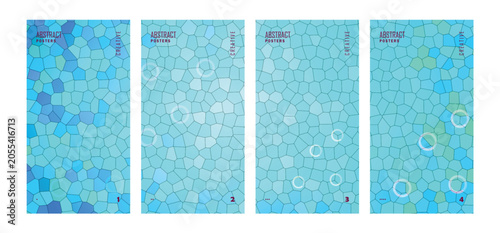 Abstract blue geometric poster template set with overlapping circular rings and curves.