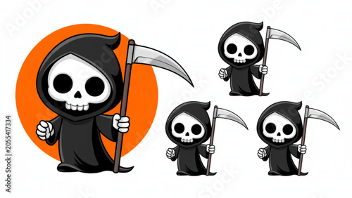 Fényképezés Three cartoon ghosts floating in dark space with spooky expressions Vector