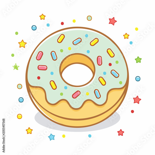 Cartoon Donut with Sprinkles and Stars