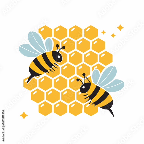 Cute Bees and Honeycomb Illustration