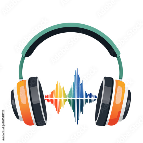 Headphones with Sound Waves Flat Design Vector
