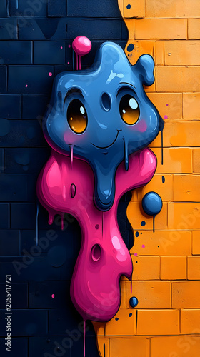 Graffiti Smiley Face on Brick Wall.