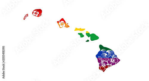 Colorful Artistic Illustration of the Hawaiian Islands Archipelago Map.