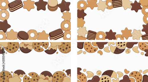 collection of various sweet biscuits and cookies on white background for food and dessert design