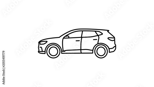 Professional crossover vehicle line icon with editable stroke weight, designed for scalable automotive graphics, vehicle tracking software, and urban mobility transport system illustrations.
