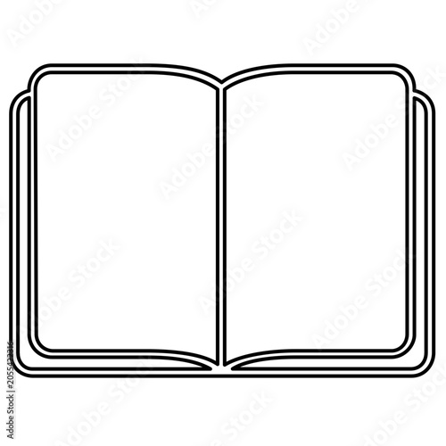 Sleek open travel booklet vector icon featuring blank pages, ideal for passport or tourist guide book illustration, minimalist thin line graphic for journey and vacation planning tools.