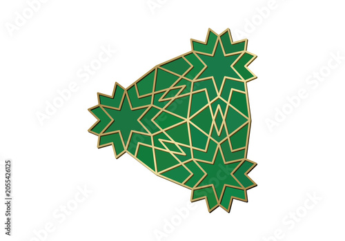 Canvas Print Green and gold Islamic geometric rosette ornament, isolated on a transparent bac