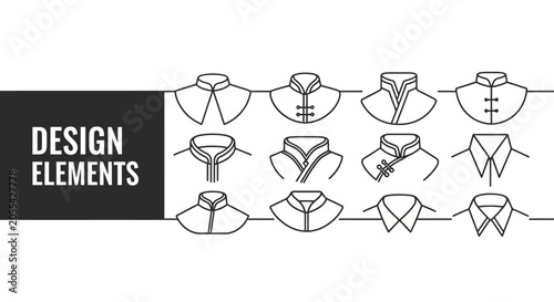 Foto A collection of various shirt collar styles and necklines illustrated in a clean line art design