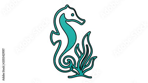 Simple seahorse anchoring with its tail vector icon illustration for marine biology concepts, featuring a clean minimalist design ideal for modern nature and ocean wildlife projects.