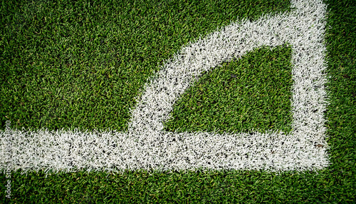 A white arc and line carve a quiet portal in the green turf