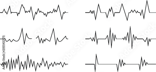 Canvastavla Audio waveform signal vector set, sound frequency pulse monitoring lines collect