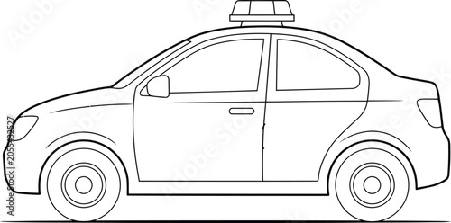 Line drawing of a police car with a light bar on top against a white background for easy integration