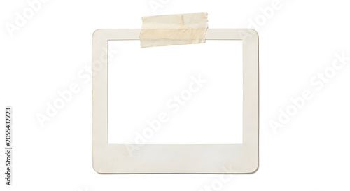 Blank instant photo frame with tape isolated PNG, empty polaroid mockup for memories and photography presentation on white background