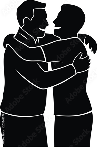 Obraz na plátne Two Soccer Players Side Hug Silhouette