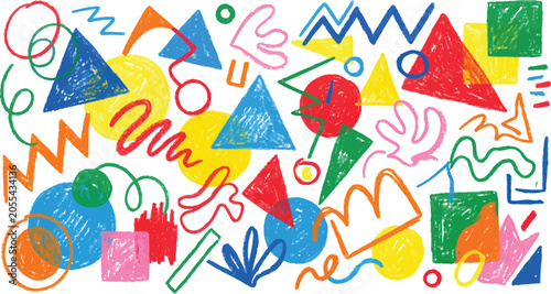 Bild auf Leinwand Colorful abstract shapes and scribbles illustration in a playful hand drawn styl