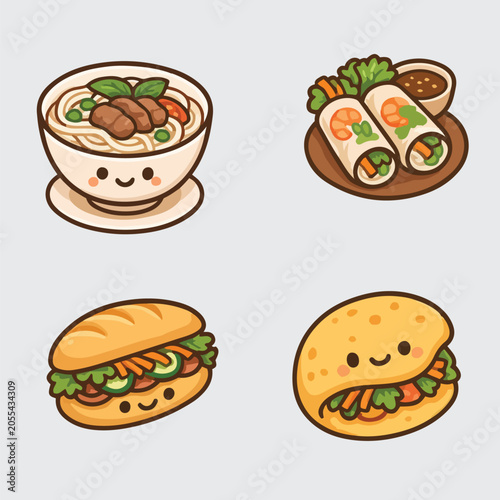 Kawaii Vietnamese Food Illustration Set