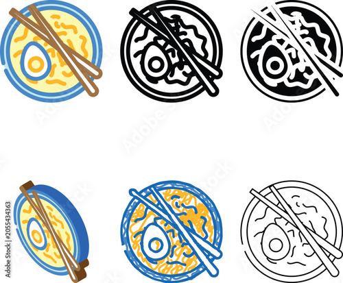 Φωτογραφία ramen noodles japanese food color icon series vector