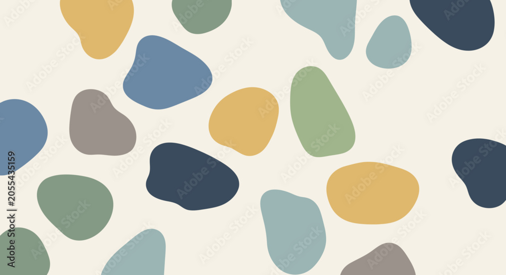 Fototapeta premium Decorative pattern of multi-colored abstract pebble-like organic shapes.