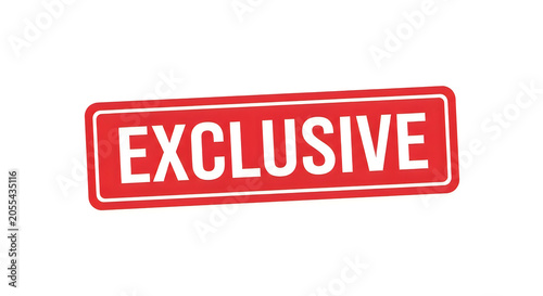 A bold red stamp with the word exclusive prominently featured in all capital letters, signifying special access or limited availability to a product or service